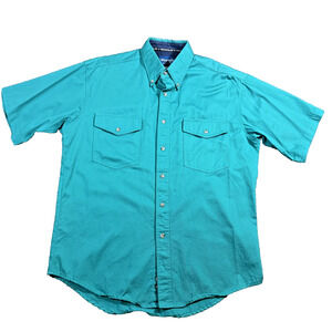 Wrangler Western Shirt Men's Large Teal Short Sleeve Button Up Shirt Cotton